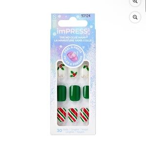 imPRESS Holiday Press on Nails, Festive Lights, Green, Short Squoval, 30 Count
